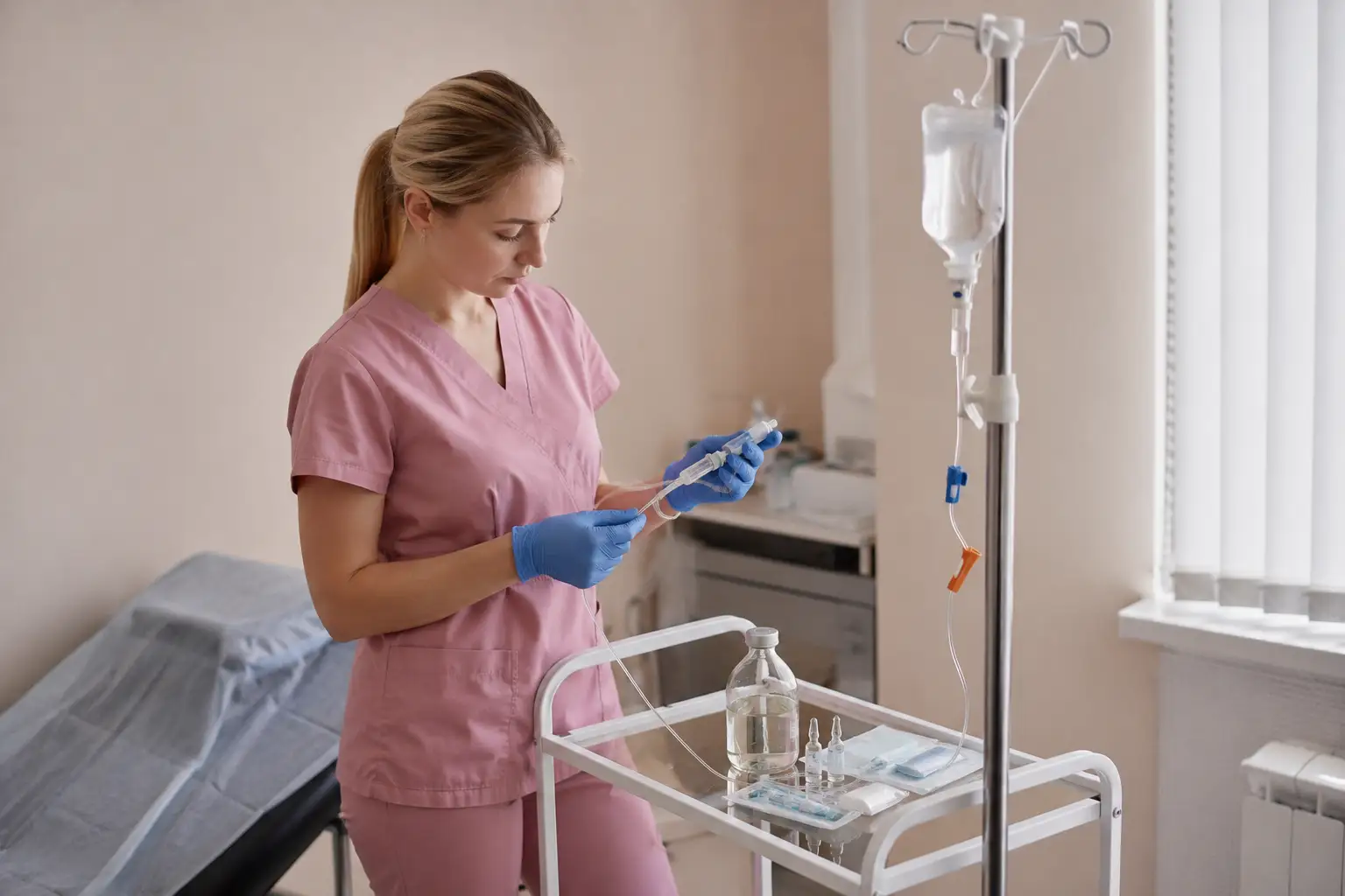 Медсестра готовит капельницу Церебролизин