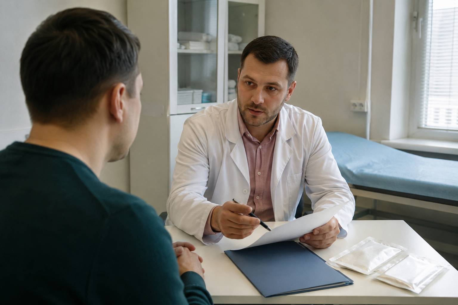 Врач обсуждает с пациентом процедуру кодирования от курения
